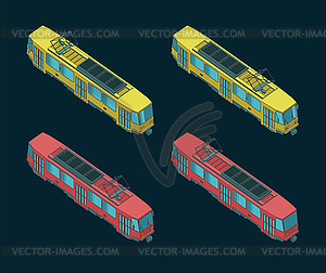 Трамвай цветные изометрические рисунки - векторное изображение