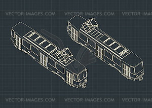 Tram isometric drawings - vector clip art