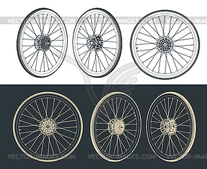 Road bike wheel drawings - vector image