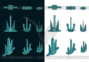 Anchors Set Color Drawing - vector image