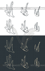 Anchors Set Drawing - vector image