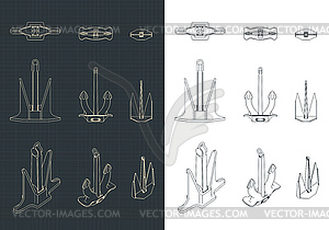 Anchors Set Drawings - vector clip art