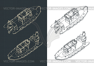Жесткие надувные лодки изометрические чертежи - клипарт в формате EPS