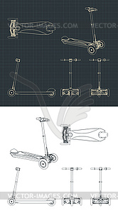 3 wheel electric scooter drawings - vector clipart