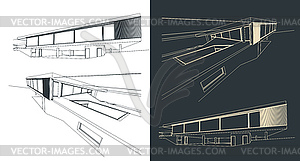 Modern buildings drawings - vector clip art