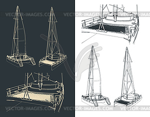 Catamaran drawings - vector clipart