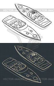 Speed boat isometric drawings - vector clip art