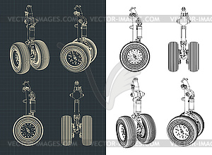 Aircraft landing gear drawings - royalty-free vector clipart