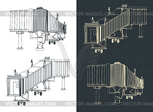 Airport telescopic gangway blueprints - vector image