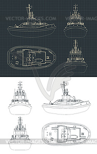Tugboat blueprints - vector clip art