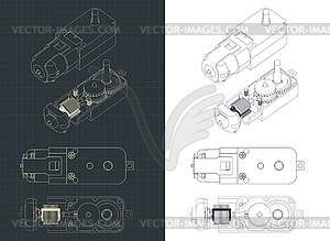 Geared Motor DC blueprints - stock vector clipart