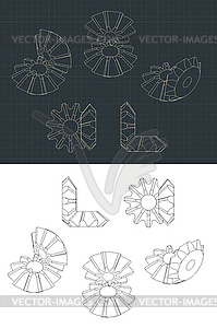 Bevel Gear Module Drawings - vector clipart