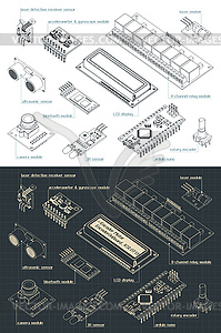 Датчики Arduino Набор чертежей - векторный дизайн