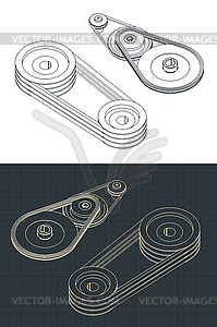 Belt drive blueprints - vector clip art