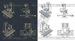 CNC milling and la machine drawings - vector image