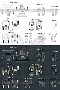 Interface Plug and sockets blueprints - vector image