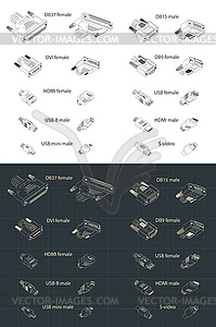 Interface Plug and sockets isometric drawing - vector clip art