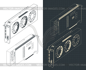 Изометрические чертежи видеокарты - клипарт в векторном виде