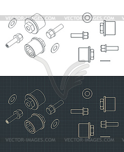 Bolts, adapters and wheel to axle fasteners - vector image