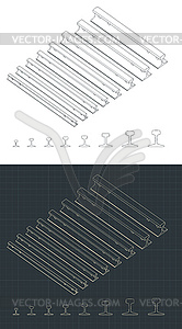 Чертежи разных размеров рельсов - изображение векторного клипарта