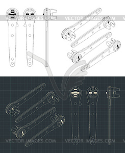 Crescent rapid wrench drawings - vector clipart