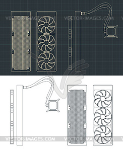 Чертежи системы жидкостного охлаждения - клипарт в векторном формате