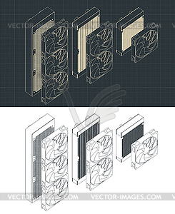 Water cooling radiators isometric blueprints Set - vector image