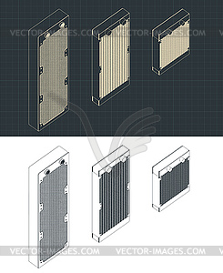 Water cooling radiators isometric drawings Set - vector clipart