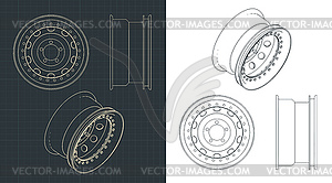 Чертежи легкосплавных автомобильных дисков - векторный клипарт