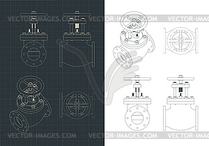 Stop valve drawings - vector EPS clipart