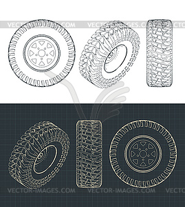 SUV wheel drawings - vector image