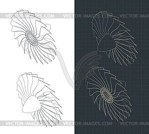 Turbine blades isometric drawings - vector clip art