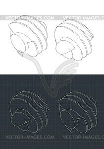 Helical Inducer isometric drawings - vector clipart