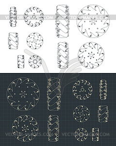 Mecanum wheel blueprints Set - vector image