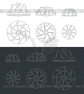 Turbine impellers blueprints Set - vector EPS clipart