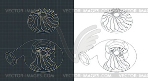 Turbo pump isometric drawings - vector clipart