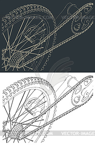 Bicycle transmission system drawings - vector clipart