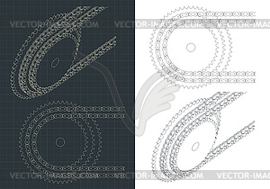 Чертежи цепной передачи - векторное изображение EPS