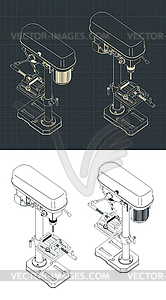 Industrial Drill Press isometric drawings - vector clipart