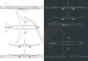 Commercial airliner blueprints - vector image