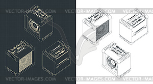 Guitar combo amplifier blueprints - vector image