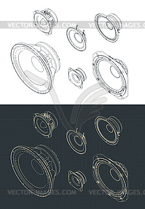 Speakers set isometric drawings - royalty-free vector clipart