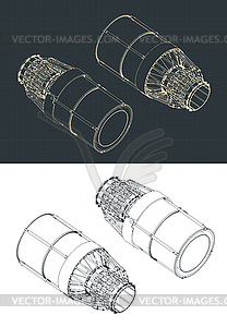 Thrust control nozzle isometric drawings - vector clipart