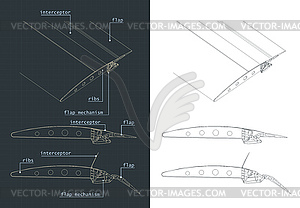 Чертежи конструкции крыла самолета и систем закрылков - изображение в формате EPS