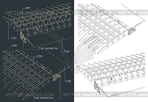 Aircraft Wing Structure and Flaps Systems Drawings - vector clipart