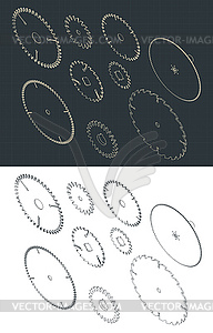 Circular blade saw isometric drawings Set - vector clipart