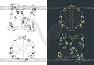 Hexapod mechanism blueprints - vector image