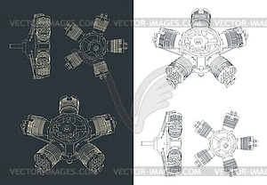 Radial engine drawings - vector clipart / vector image