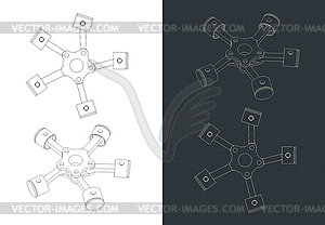 Radial Engine Pistons Drawings - vector image