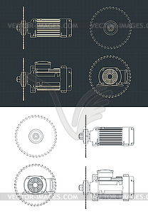 Чертежи пильного диска и двигателя - изображение в векторном виде